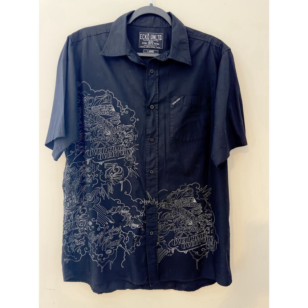 Eckō Unltd. Black‎ Button Down Men’s Short Sleeve Graphic Shirt Size L
